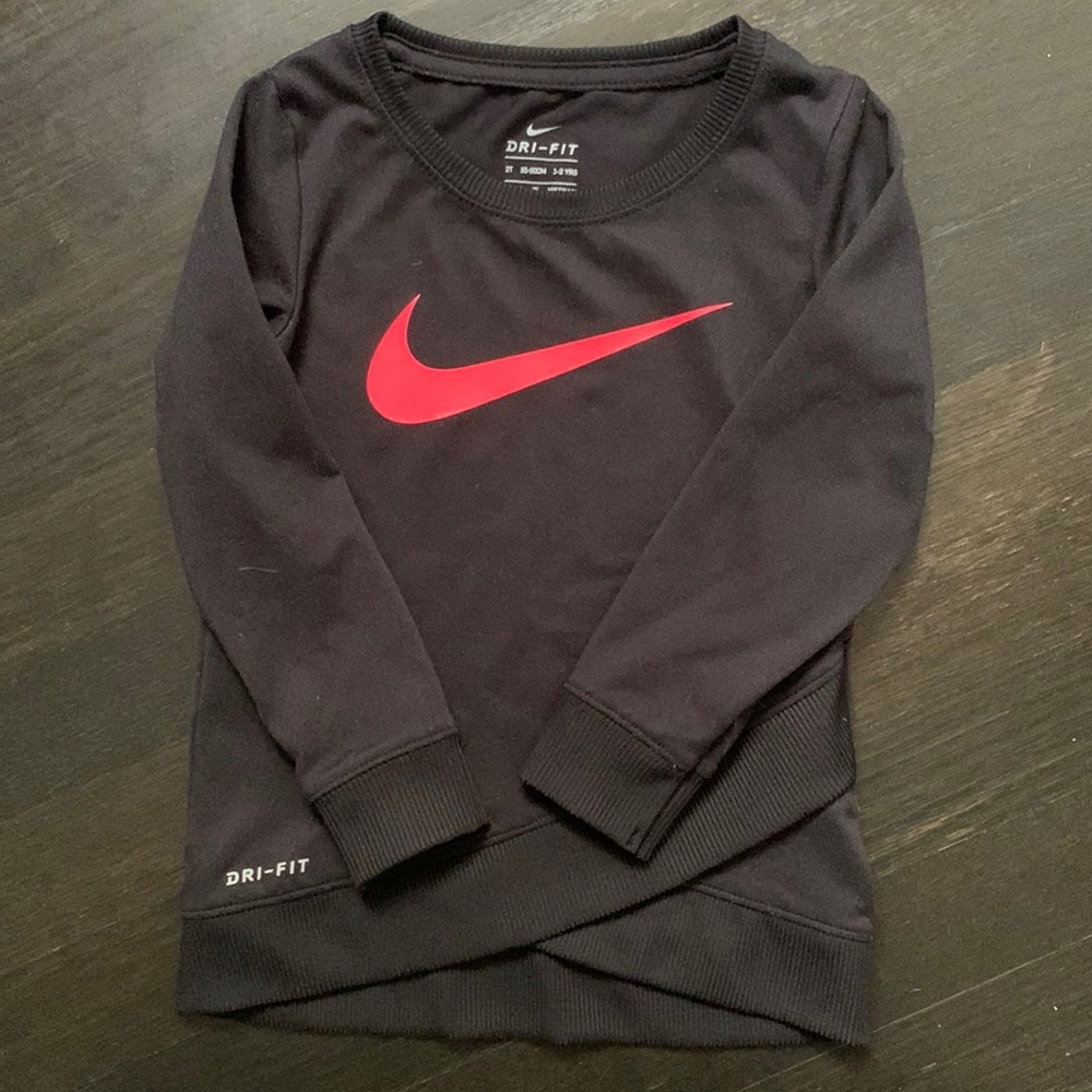 Nike toddler girls 2T long sleeve black shirt with pink sparkle check